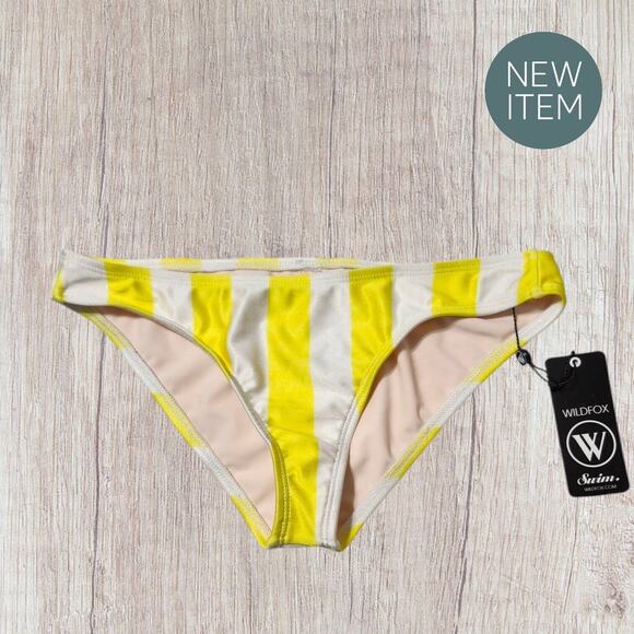 NEW WILDFOX Yellow Stripe Hipster Bikini‎ Bottom Women's Size Small - Picture 3 of 9